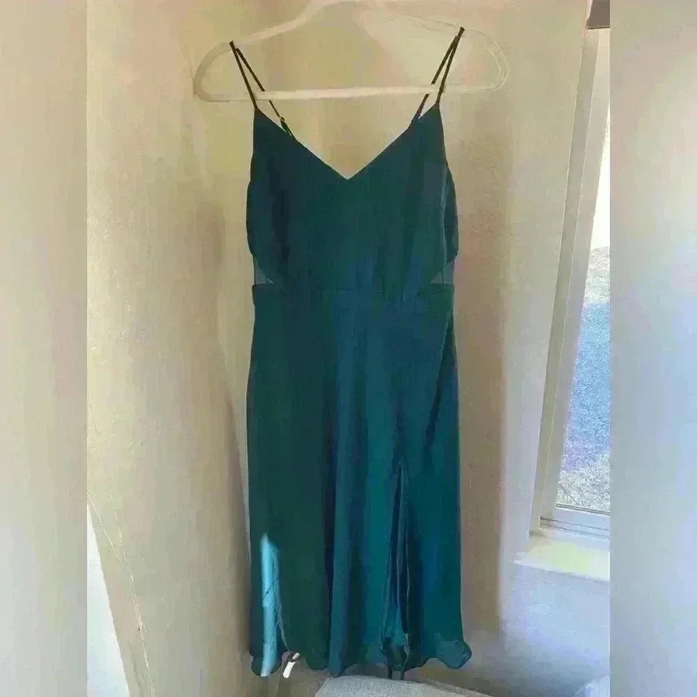 Birdy Grey Chiffon Strappy Midi Dress With Mesh Cut-outs Size M
